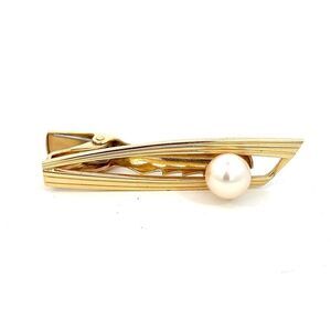 Mikimoto Estate Akoya Pearl Tie Clip 45 mm 14k Y Gold 7.70 mm M369